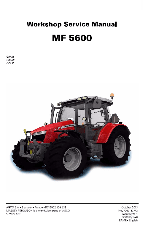 Massey Ferguson 5608, 5609, 5610 Tractors Service Workshop Manual