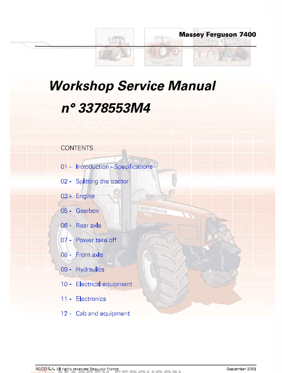 Massey Ferguson 7465, 7475, 7480 Tractor Service Manual