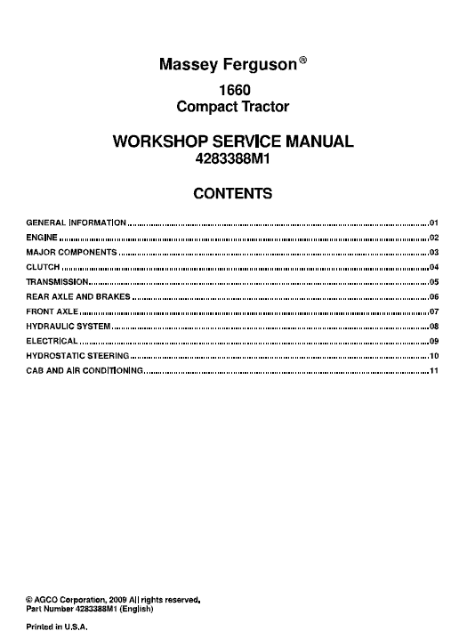 Massey Ferguson 1660 Tractor Service Workshop Manual