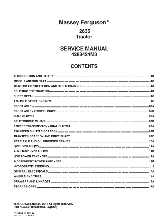 Massey Ferguson 2635 2wd/4wd Tractors Service Workshop Manual