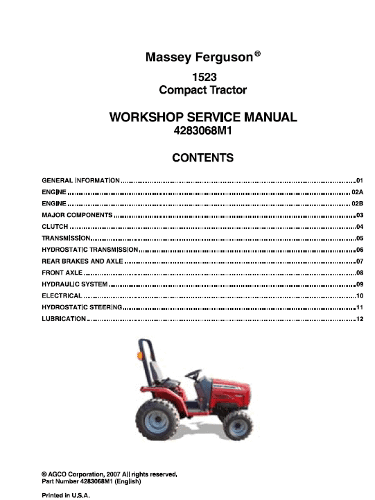 Massey Ferguson 1523 Tractors Service Workshop Manual