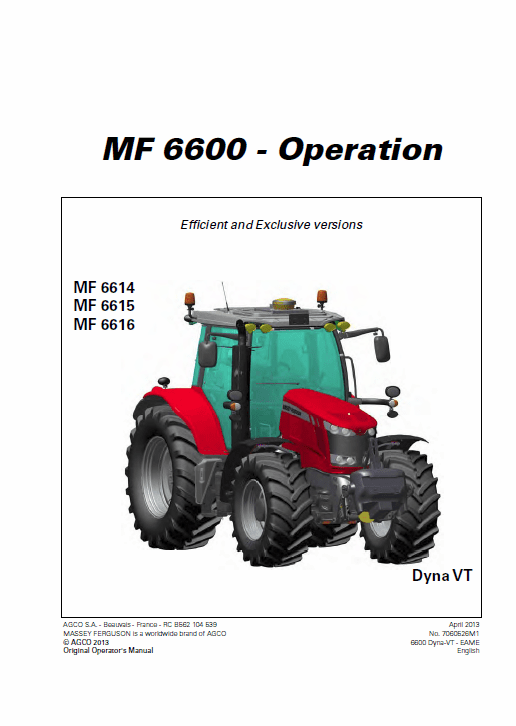 Massey Ferguson 6612, 6613, 6614, 6615 Tractor Service Manual