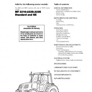 Massey Ferguson 2210, 2225, 2235 Tractor Service Manual