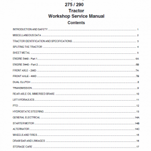 Massey Ferguson MF 275 Xtra, MF 290 Xtra Tractor Service Manual