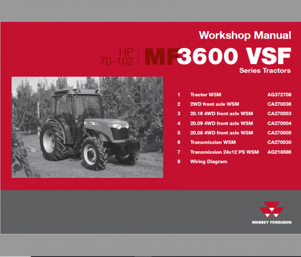 Massey Ferguson Mf3600 V – S – F – Ge Series Tractors Workshop Manual