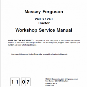 Massey Ferguson Mf 240, 240s Tractor Service Manual