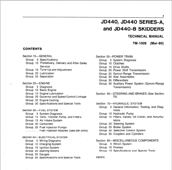 John Deere 440, 440a, 440b Skidder Service Manual Tm-1009