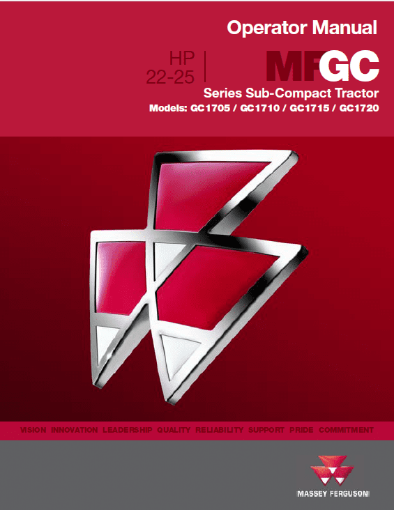 Massey Ferguson Gc1705, Gc1710, Gc1715, Gc1720 Tractors Service Workshop Manual