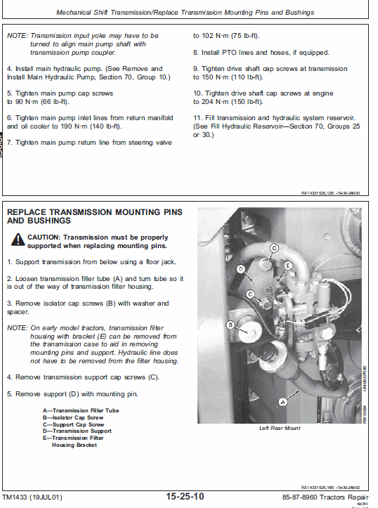 John Deere 8560, 8760, 8960 Tractor Service Manual Tm-1433