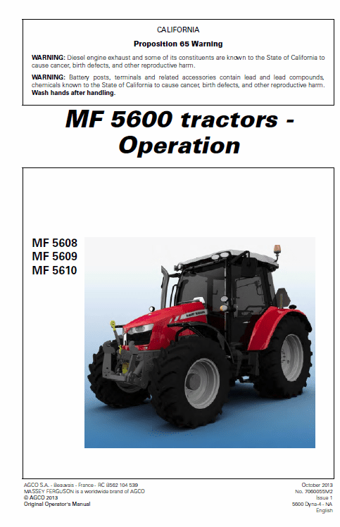 Massey Ferguson 5608, 5609, 5610 Tractors Service Workshop Manual