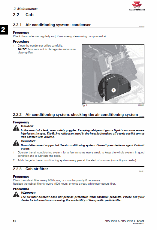 Massey Ferguson 7614, 7415, 7416, 7418 Tractor Operation And Maintenance Manual