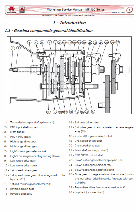 Massey Ferguson Mf 445, 460, 465, 475 Tractor Service Manual