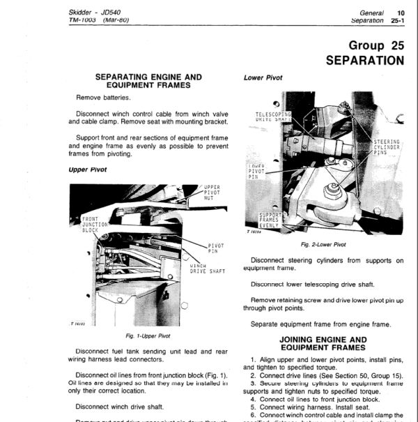 John Deere 540, 540a Skidders Service Manual Tm-1003