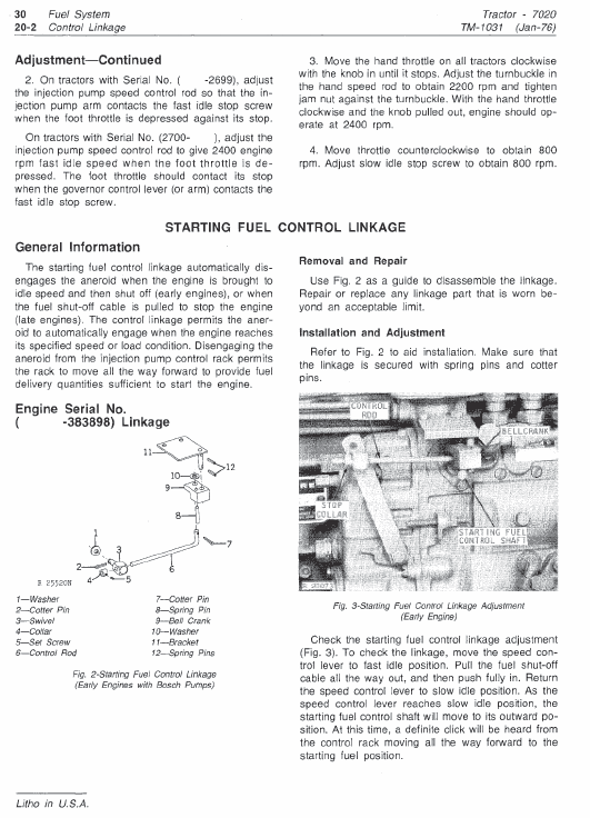 John Deere 7020 Tractor Service Manual Tm-1031