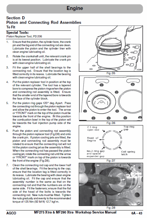 Massey Ferguson Mf 275, 290 Tractor Service Manual