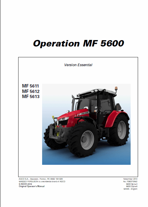 Massey Ferguson 5611, 5612, 5613 Tractors Operating And Maintenance Manual