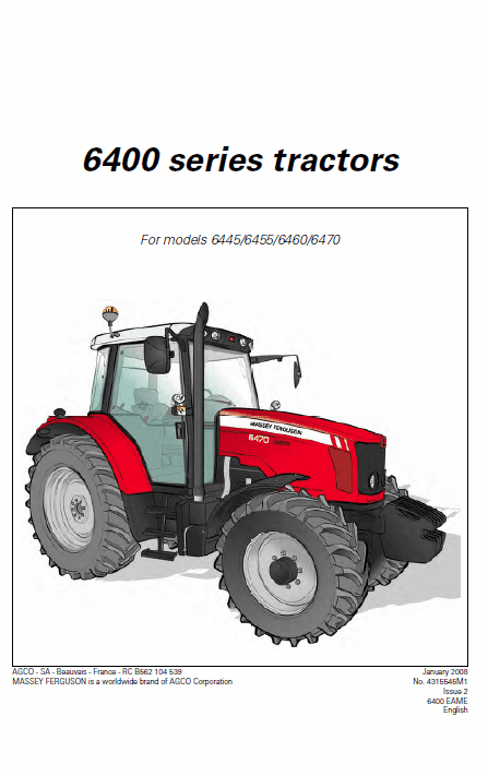 Massey Ferguson 6445, 6455, 6460, 6465, 6470, 6475, 6480 Tractor Service Manual