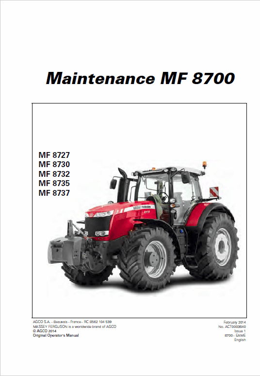 Massey Ferguson 8727, 8730, 8732, 8735, 8737 Tractor Service Manual