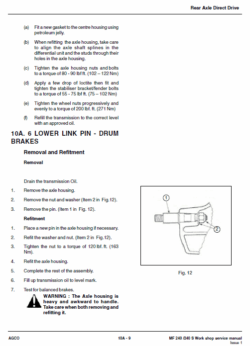 Massey Ferguson Mf 240, 240s Tractor Service Manual