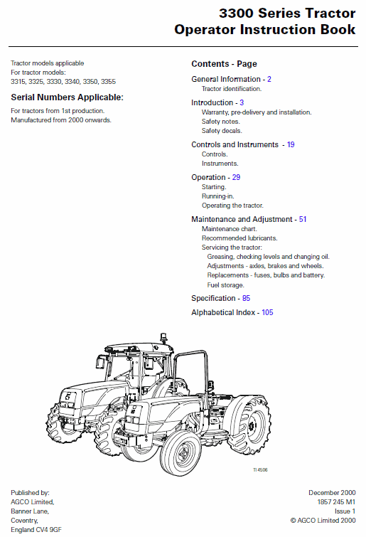 Massey Ferguson 3315, 3325, 3330 Tractor Service Manual