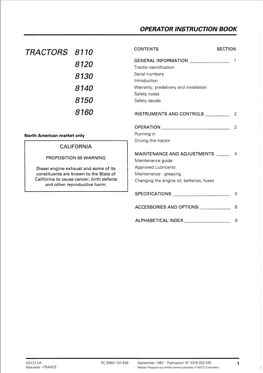 Massey Ferguson 8110, 8120, 8130 Tractor Service Manual