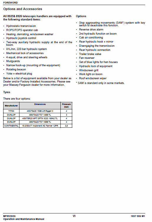 Massey Ferguson Mf 8925, 8926 Telescopic Handlers Service Manual