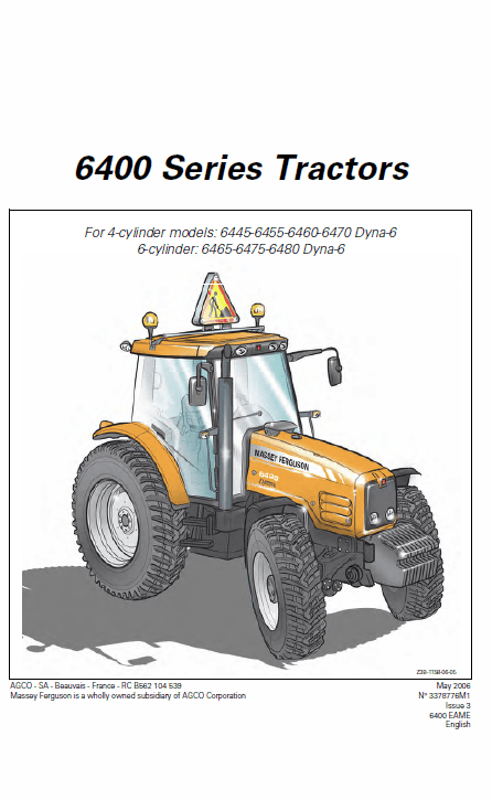 Massey Ferguson 6445, 6455, 6460, 6465, 6470, 6475, 6480 Tractor Service Manual