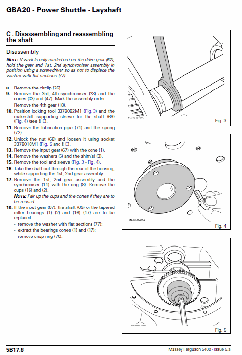 Massey Ferguson 5425, 5435, 5445, 5460, 5465, 5470, 5475, 5480 Tractors Workshop Manual