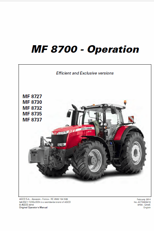 Massey Ferguson 8727, 8730, 8732, 8735, 8737 Tractor Service Manual