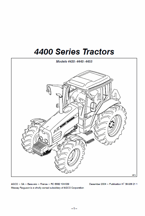 Massey Ferguson 4435, 4445, 4455 Tractor Service Manual