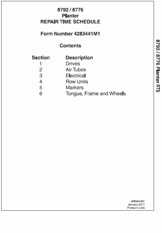 Massey Ferguson 8792, 8776 Planter Service Manual