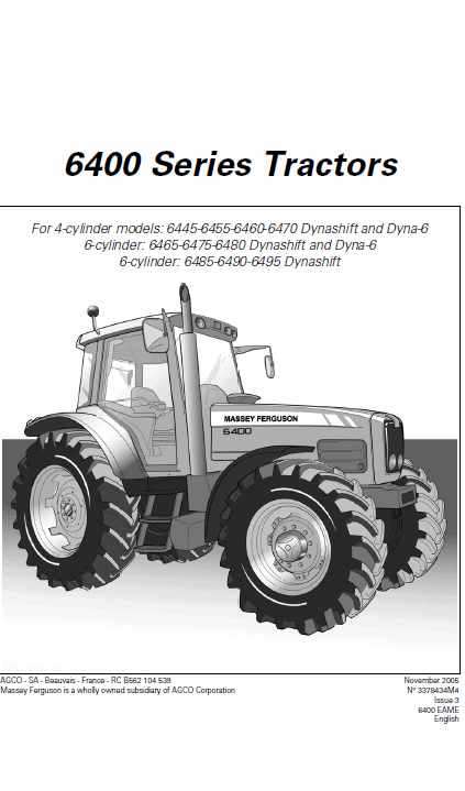 Massey Ferguson 6445, 6455, 6460, 6465, 6470, 6475, 6480 Tractor Service Manual