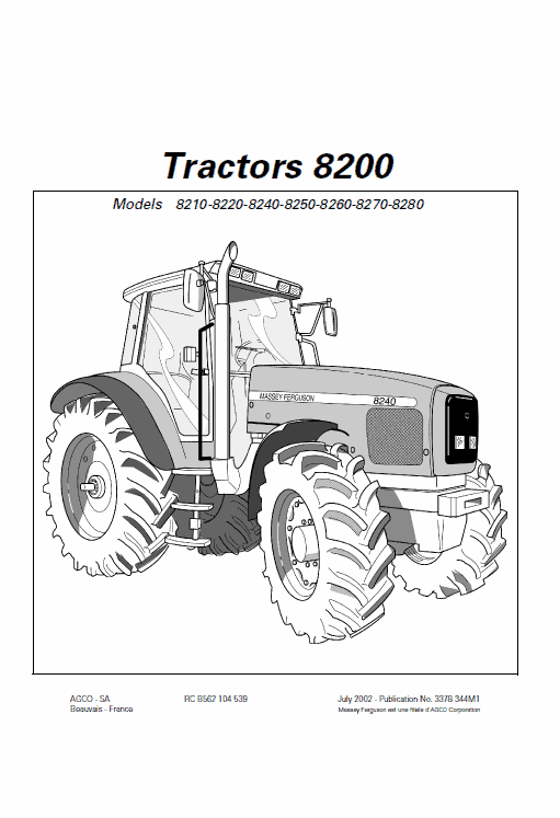 Massey Ferguson 8260, 8270, 8280 Tractor Service Manual