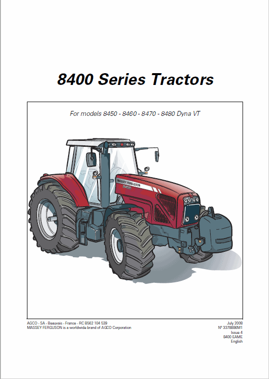 Massey Ferguson 8450, 8460, 8470, 8480 Tractor Service Manual