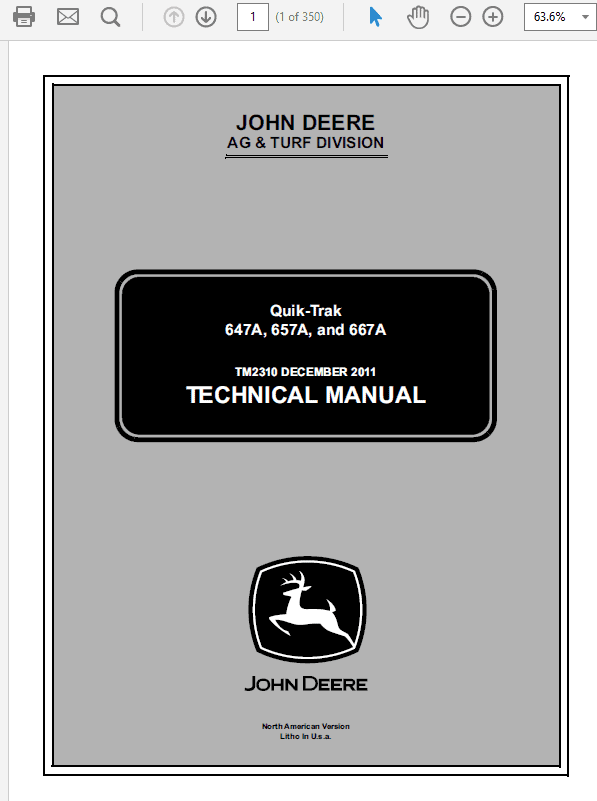 John Deere 647a, 657a, 667a Quicktrak Technical Service Manual