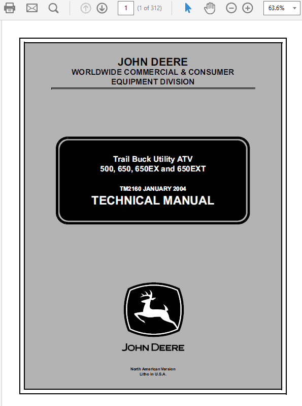 John Deere Atv 500, Atv 650, Atv 650ex, Atv 650ext Trail Buck Utility Manual