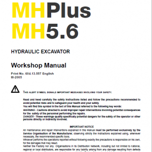 New Holland Mh5.6, Mh City And Mh Plus Excavator Manual