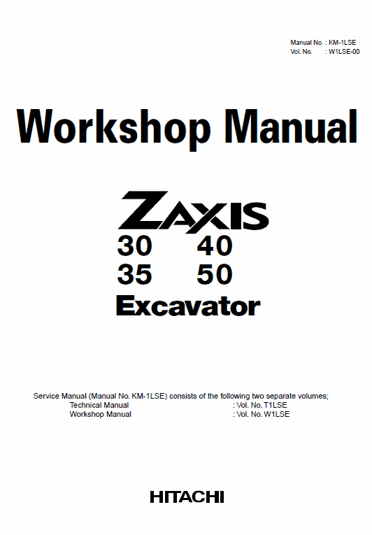 Hitachi Zx30, Zx35, Zx40 And Zx50 Zaxis Excavator Service Manual