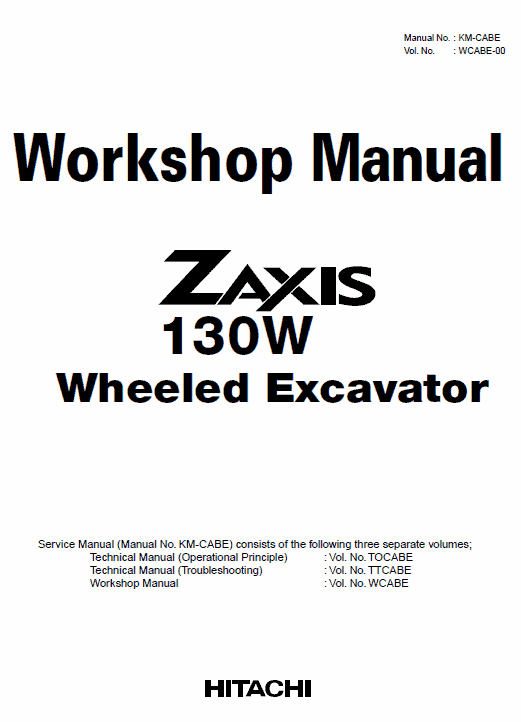 Hitachi Zaxis Zx130w Wheeled Excavator Service Manual