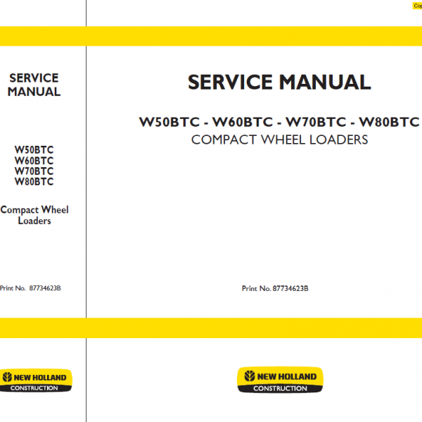 New Holland W50btc, W60btc, W70btc, W80btc Wheeled Loader Manual