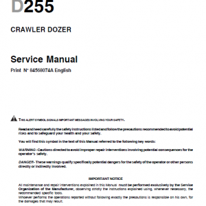 New Holland D255 Bulldozer Dozer Service Manual