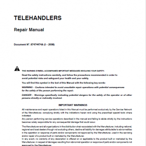 New Holland Lm732 Telehandlers Service Manual