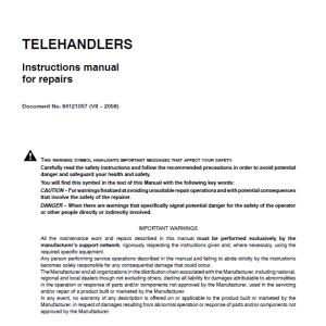 New Holland Lm1060 Telehandlers Service Manual