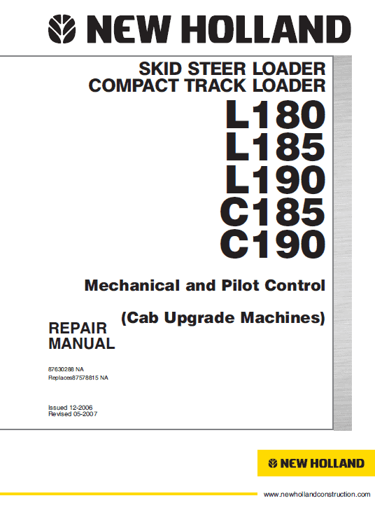 New Holland L180, L185 And L190 Skidsteer Service Manual