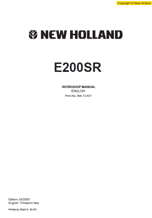 New Holland E200sr Excavator Service Manual