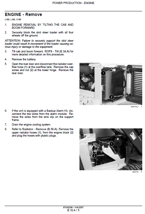 New Holland L180, L185 And L190 Skidsteer Service Manual