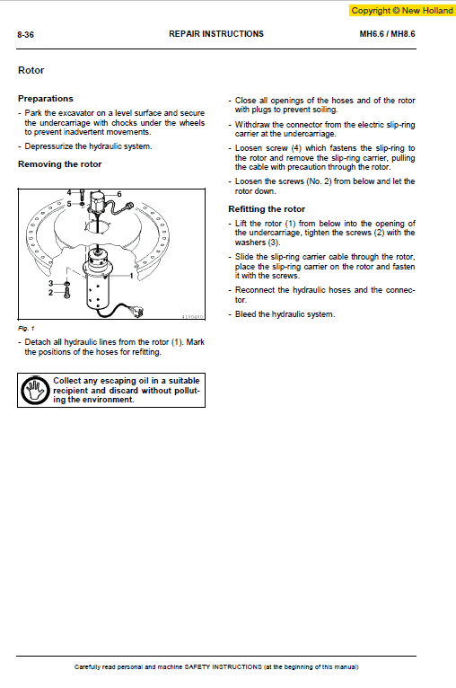 New Holland Mh6.6 And Mh8.6 Excavator Manual