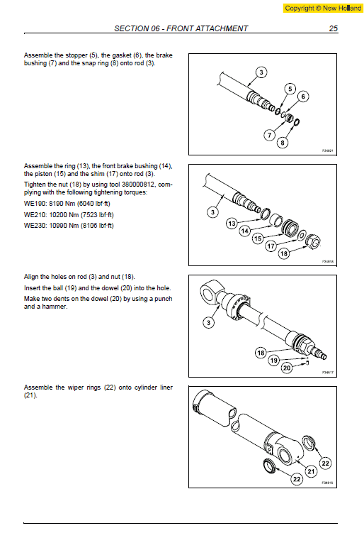 New Holland We190, We210 And We230 Wheeled Excavators Manual