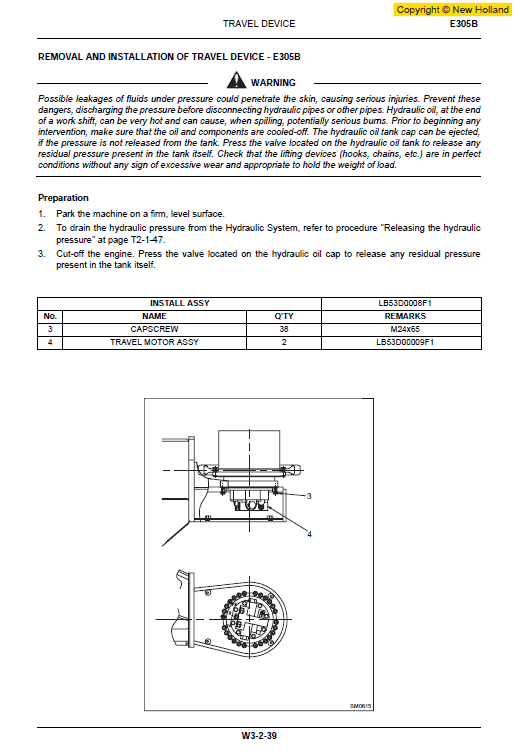 New Holland E265b And E305b Excavator Service Manual