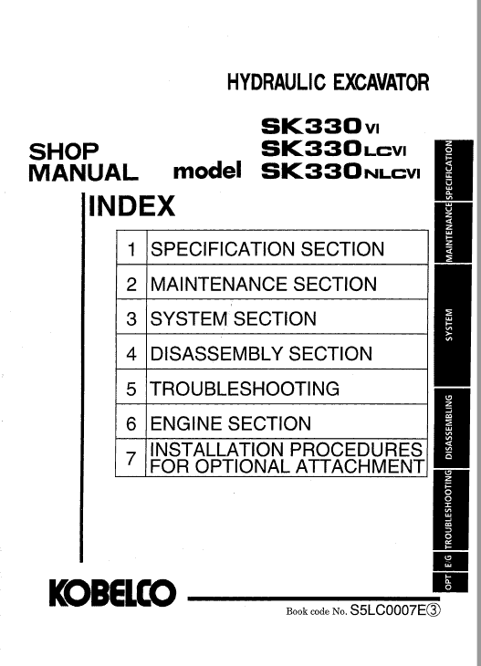 Kobelco Sk330 Iv, Sk330lc Iv And Sk330nlc Iv Excavator Manual